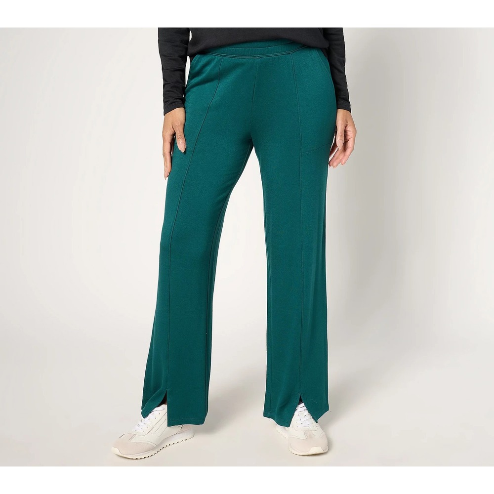 AnyBody Regular Brushed French Terry Full-Length Pants Teal Green Large